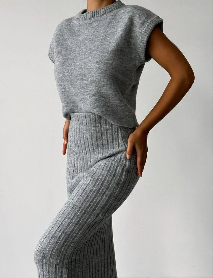 Attire | Elegant Sleeveless Cardigan and Knitted Skirt