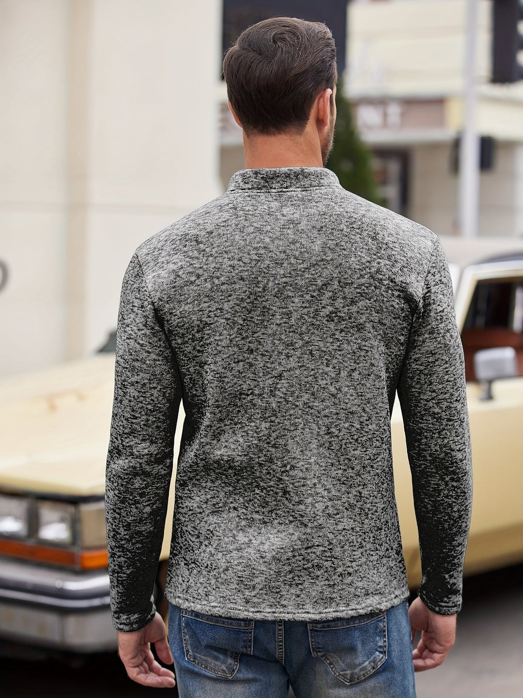 men's knitted long sleeve stand collar shirt