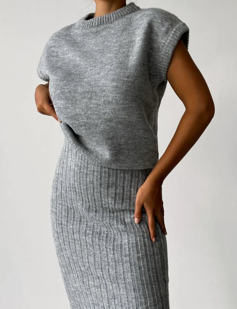 Attire | Elegant Sleeveless Cardigan and Knitted Skirt